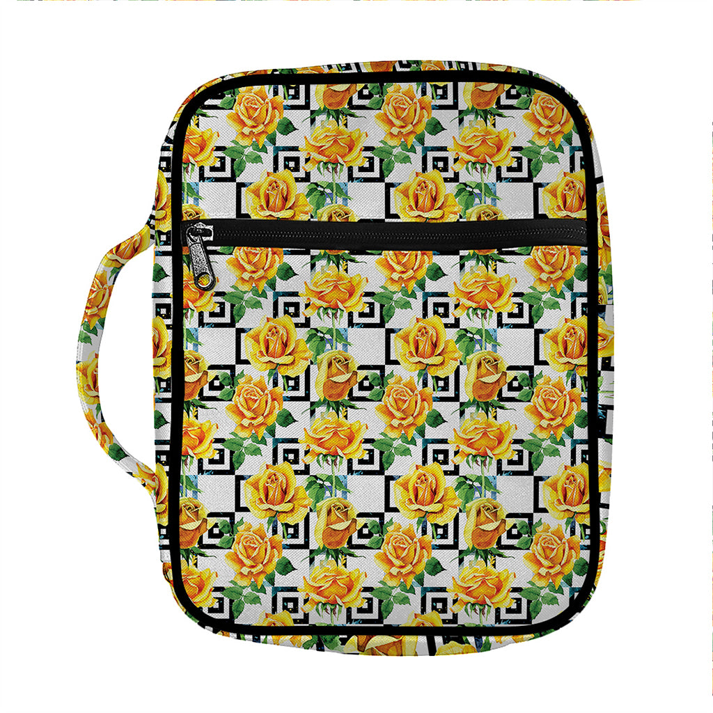Yellow Watercolor Rose Print Front Pocket Bible Bag
