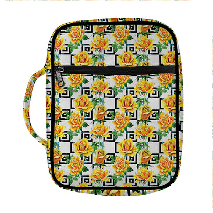 Yellow Watercolor Rose Print Front Pocket Bible Bag