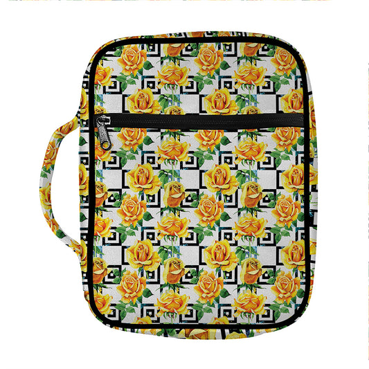 Yellow Watercolor Rose Print Front Pocket Bible Bag
