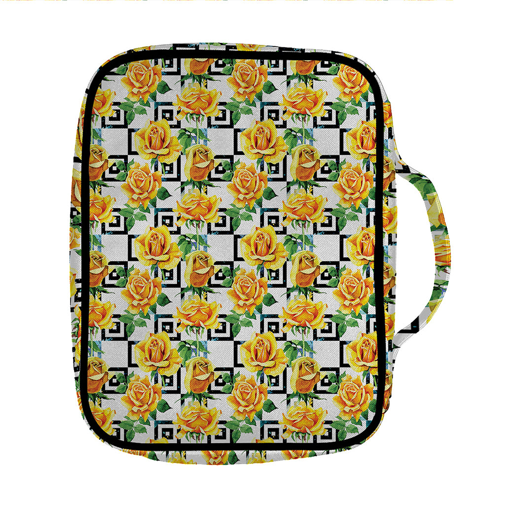 Yellow Watercolor Rose Print Front Pocket Bible Bag