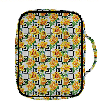Yellow Watercolor Rose Print Front Pocket Bible Bag