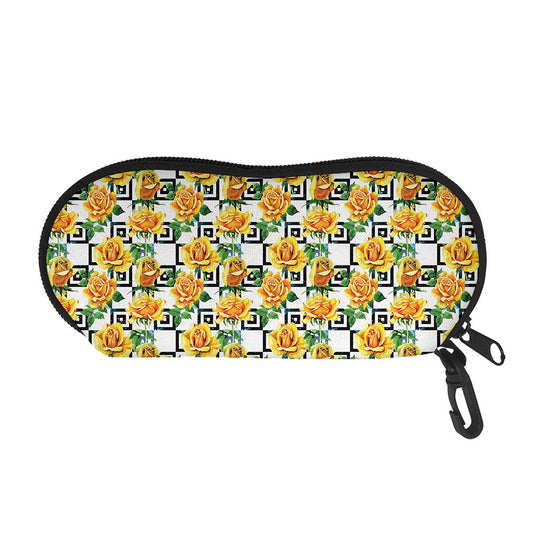 Yellow Watercolor Rose Print Glasses Case