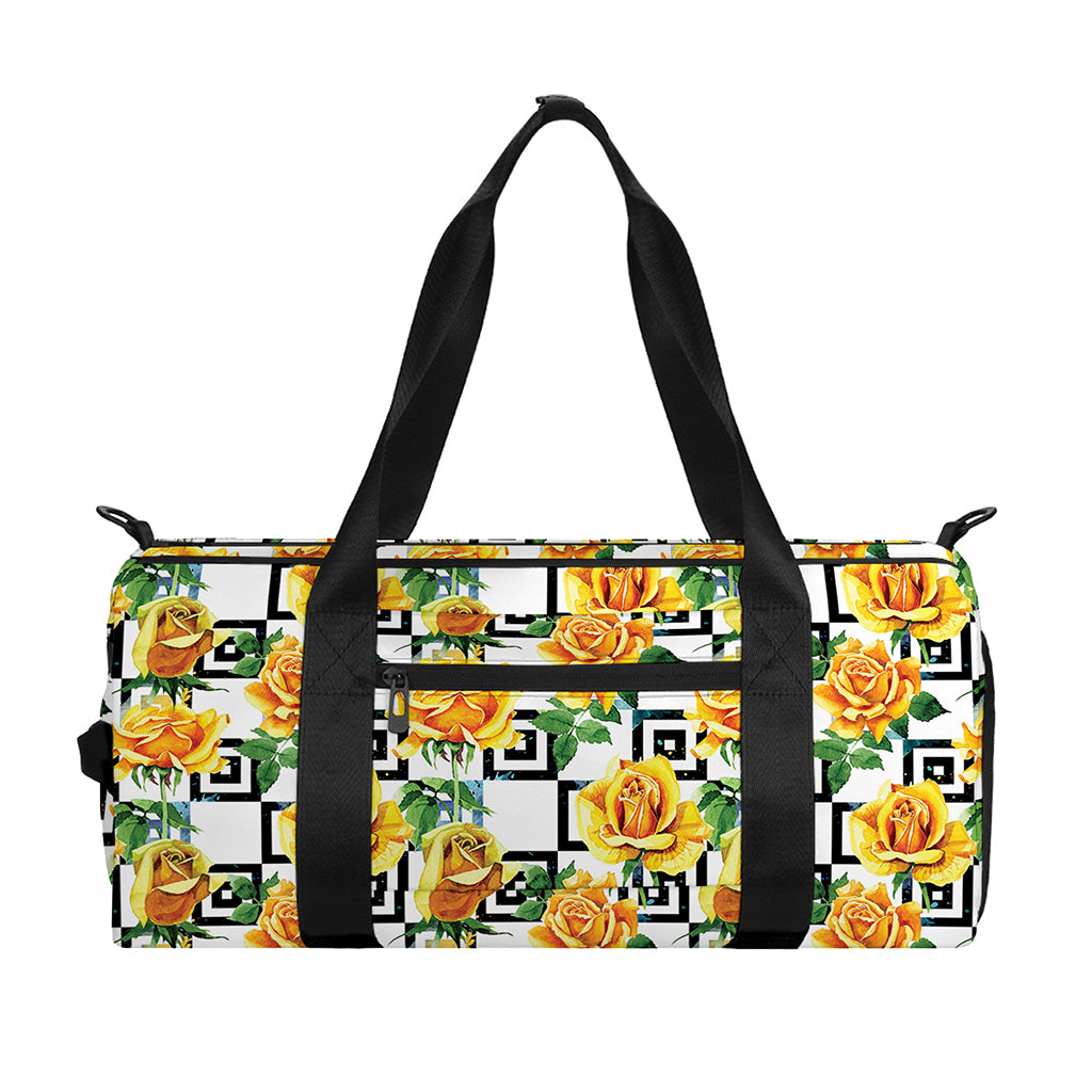 Yellow Watercolor Rose Print Gym Bag