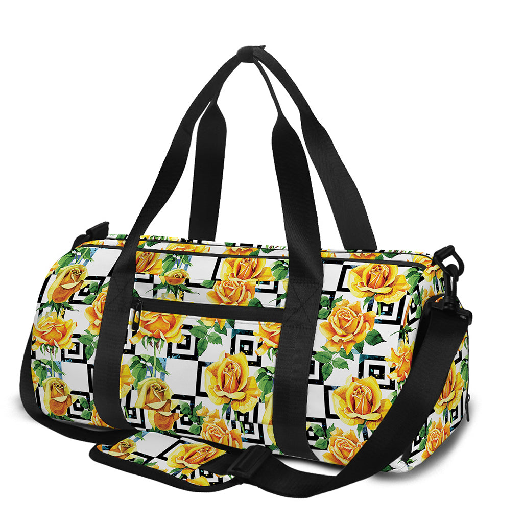 Yellow Watercolor Rose Print Gym Bag