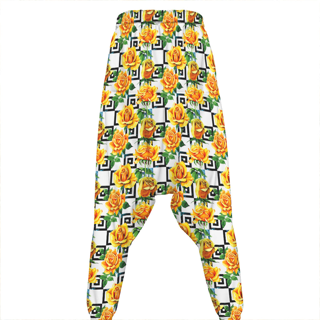 Yellow Watercolor Rose Print Hammer Pants