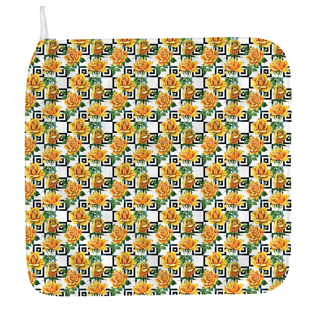 Yellow Watercolor Rose Print Hand Towel