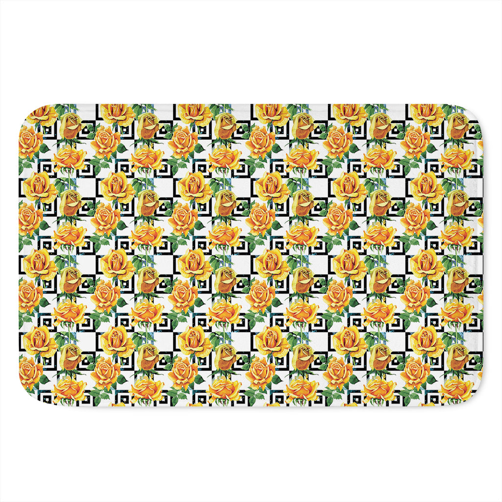 Yellow Watercolor Rose Print Indoor Door Mat