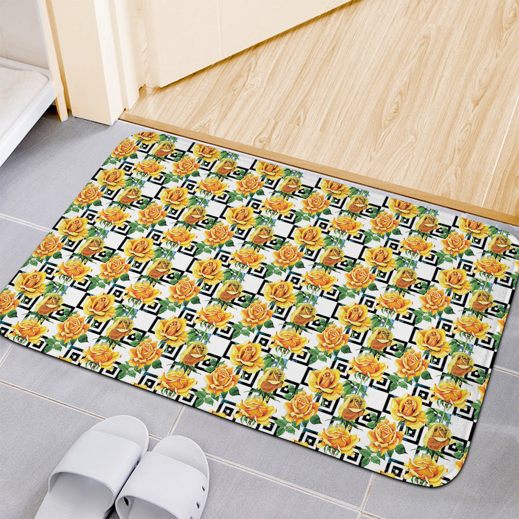Yellow Watercolor Rose Print Indoor Door Mat