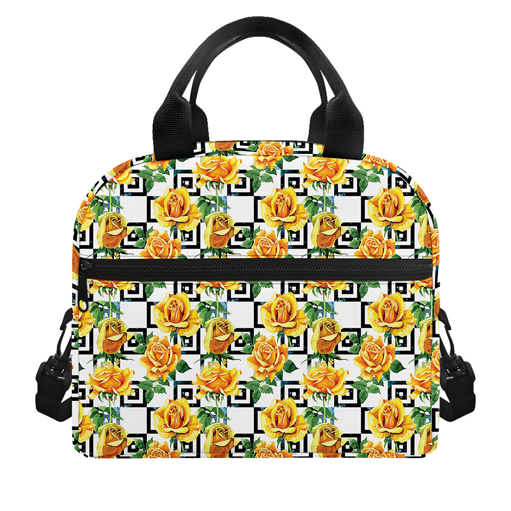 Yellow Watercolor Rose Print Insulated Lunch Bag