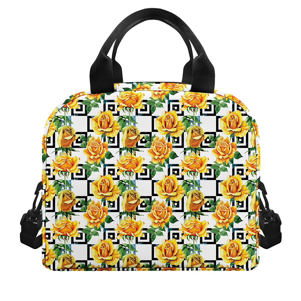 Yellow Watercolor Rose Print Insulated Lunch Bag