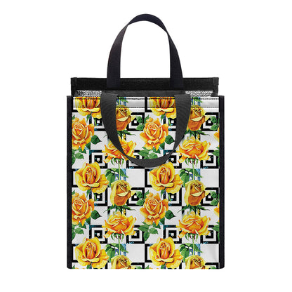 Yellow Watercolor Rose Print Insulated Lunch Tote