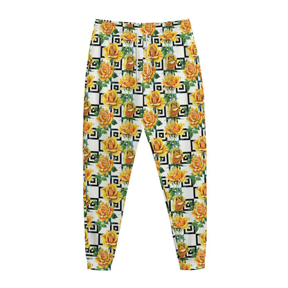 Yellow Watercolor Rose Print Jogger Pants