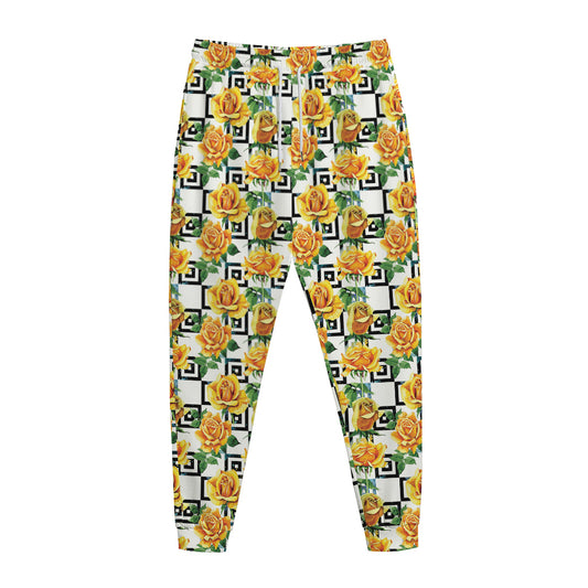 Yellow Watercolor Rose Print Jogger Pants