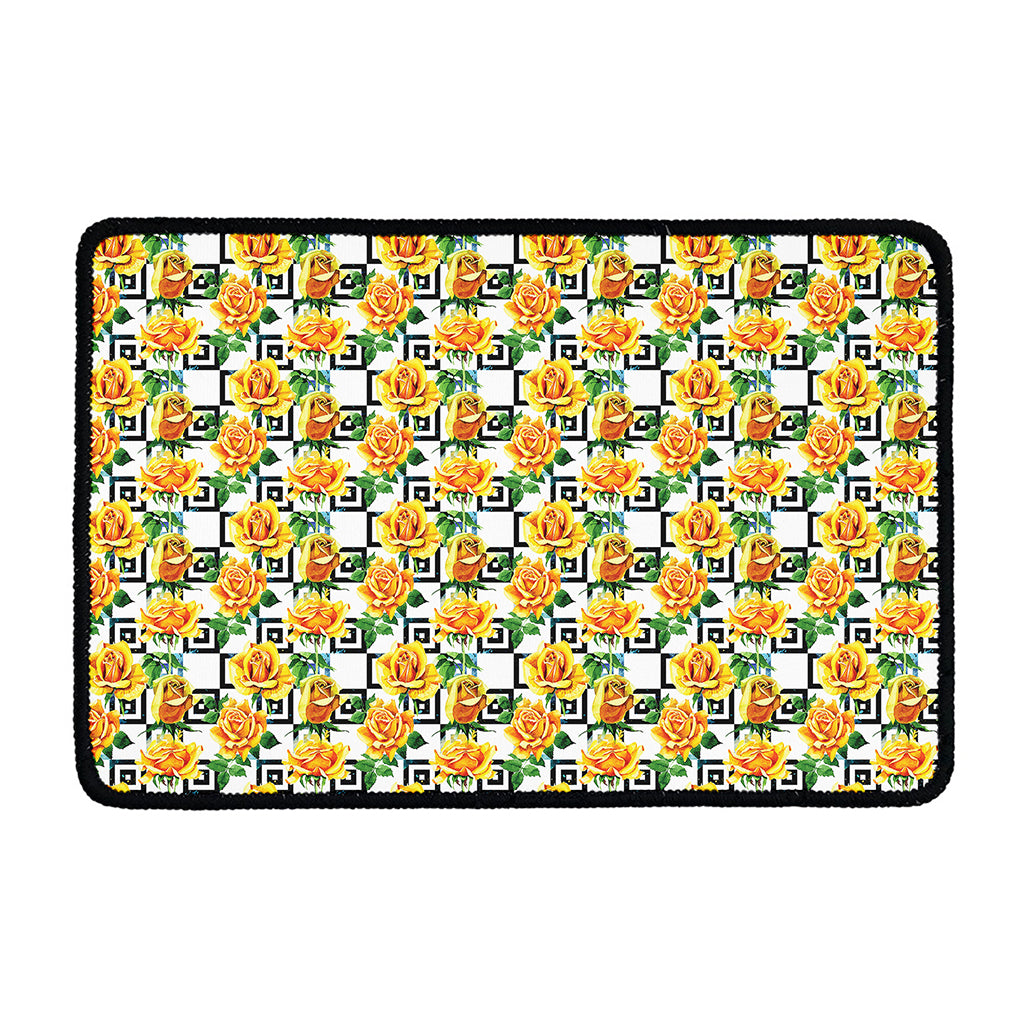 Yellow Watercolor Rose Print Kitchen Mat