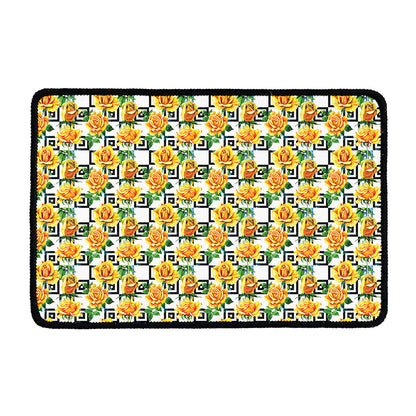 Yellow Watercolor Rose Print Kitchen Mat