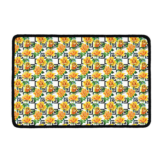 Yellow Watercolor Rose Print Kitchen Mat