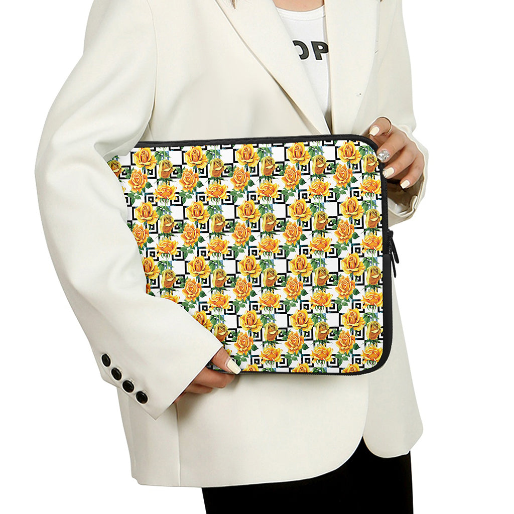 Yellow Watercolor Rose Print Laptop Sleeve