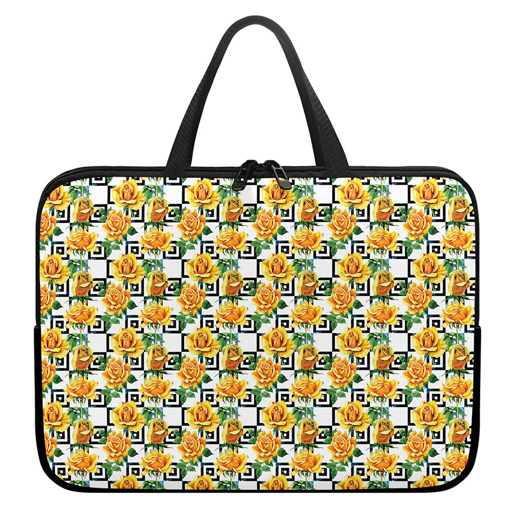 Yellow Watercolor Rose Print Laptop Sleeve With Handle