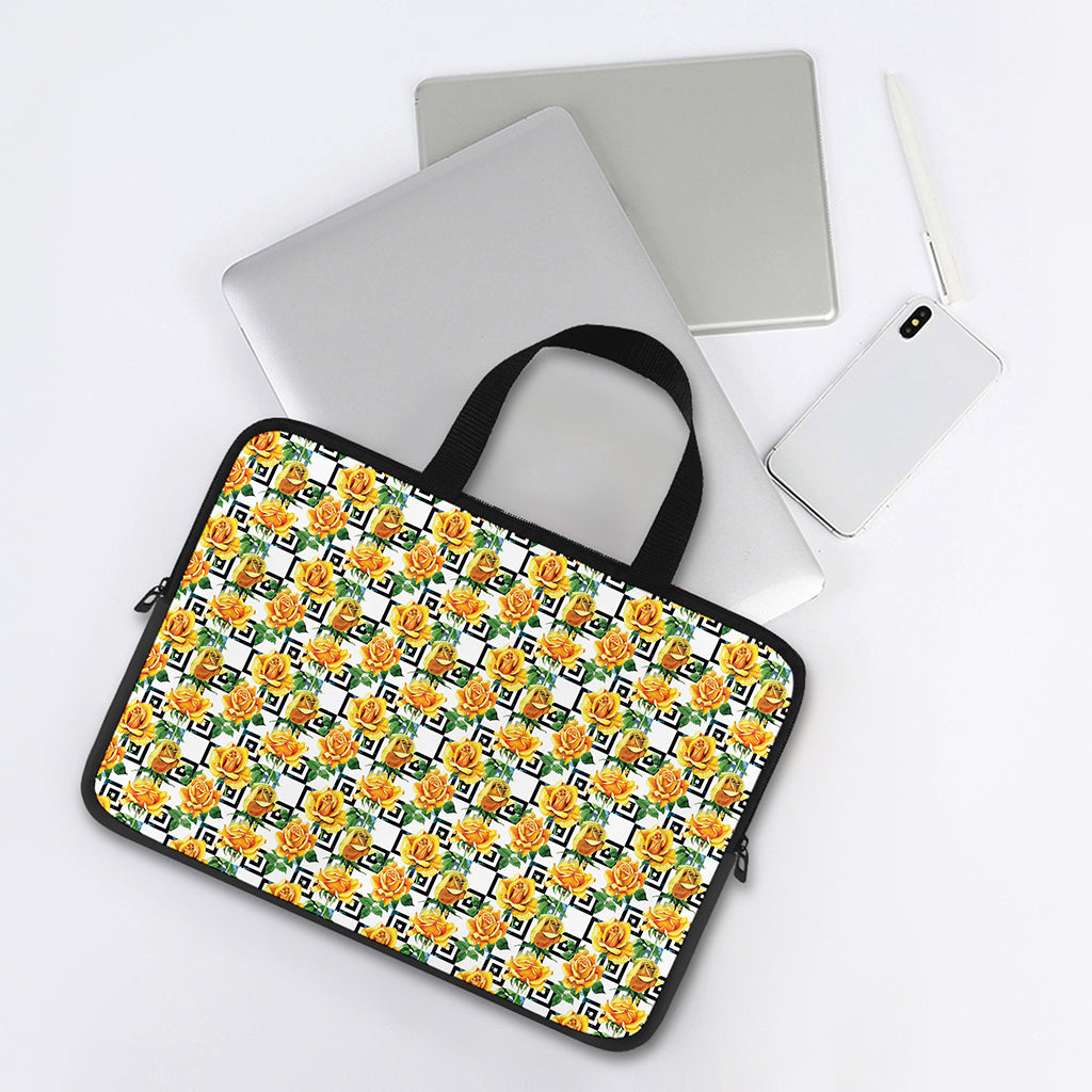 Yellow Watercolor Rose Print Laptop Sleeve With Handle