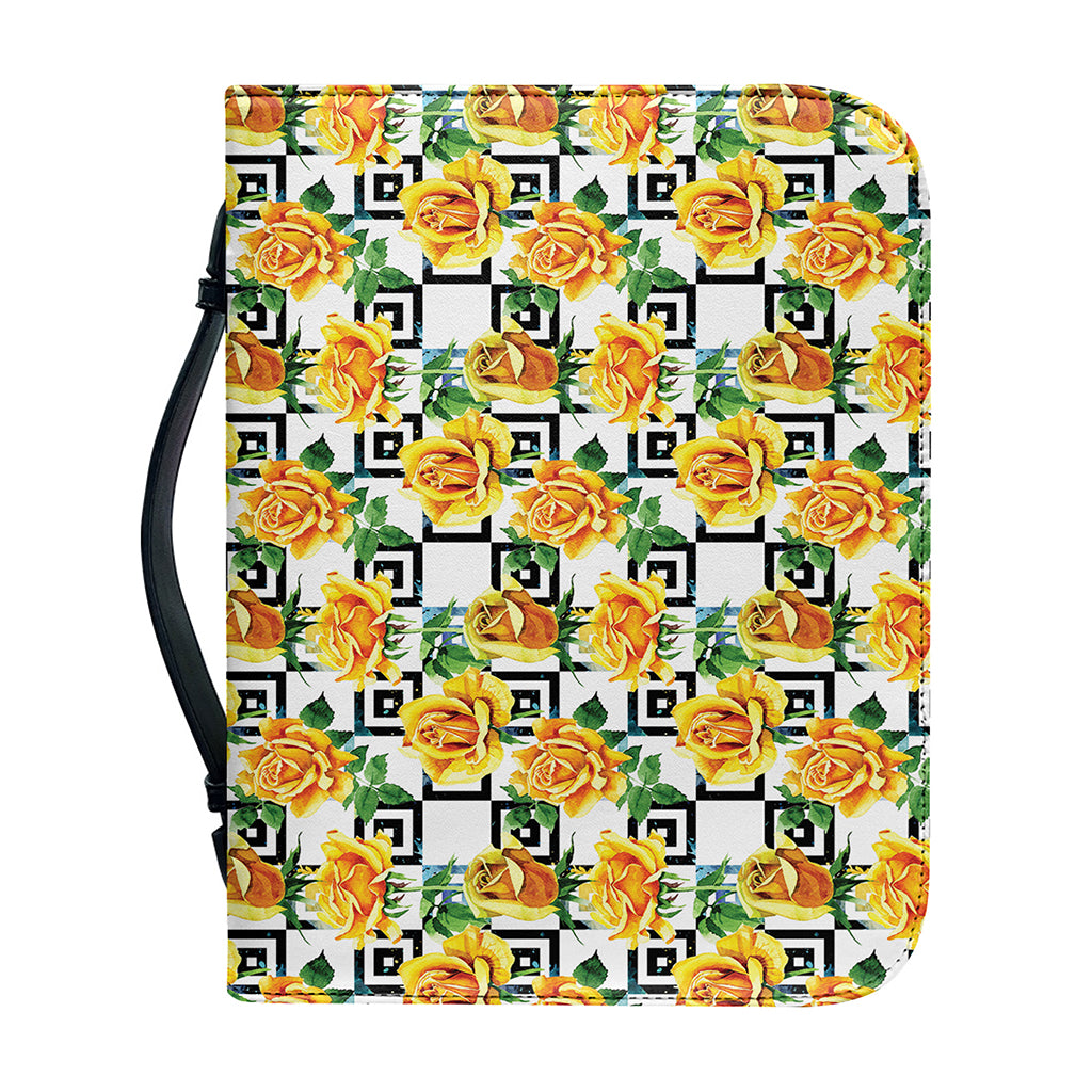 Yellow Watercolor Rose Print Leather Bible Cover
