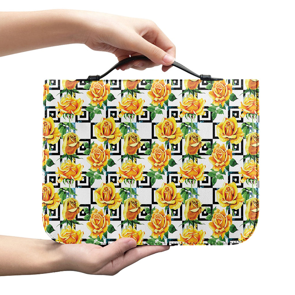 Yellow Watercolor Rose Print Leather Bible Cover