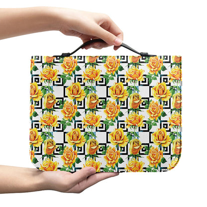 Yellow Watercolor Rose Print Leather Bible Cover