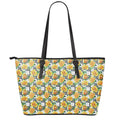 Yellow Watercolor Rose Print Leather Tote Bag With Zipper
