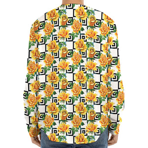 Yellow Watercolor Rose Print Long Sleeve Baseball Jersey