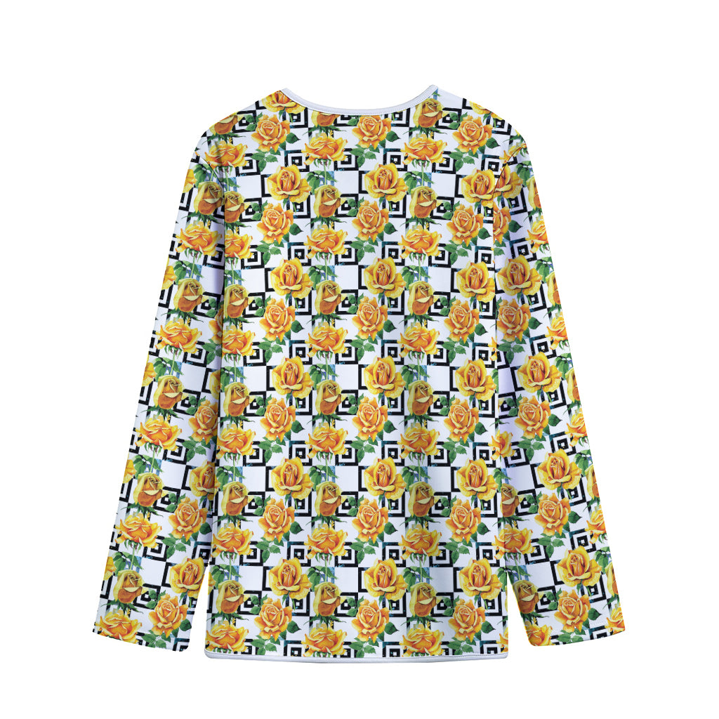 Yellow Watercolor Rose Print Long Sleeve Short Coat