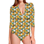 Yellow Watercolor Rose Print Long Sleeve Swimsuit