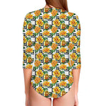 Yellow Watercolor Rose Print Long Sleeve Swimsuit
