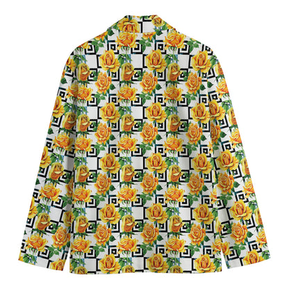 Yellow Watercolor Rose Print Men's Blazer