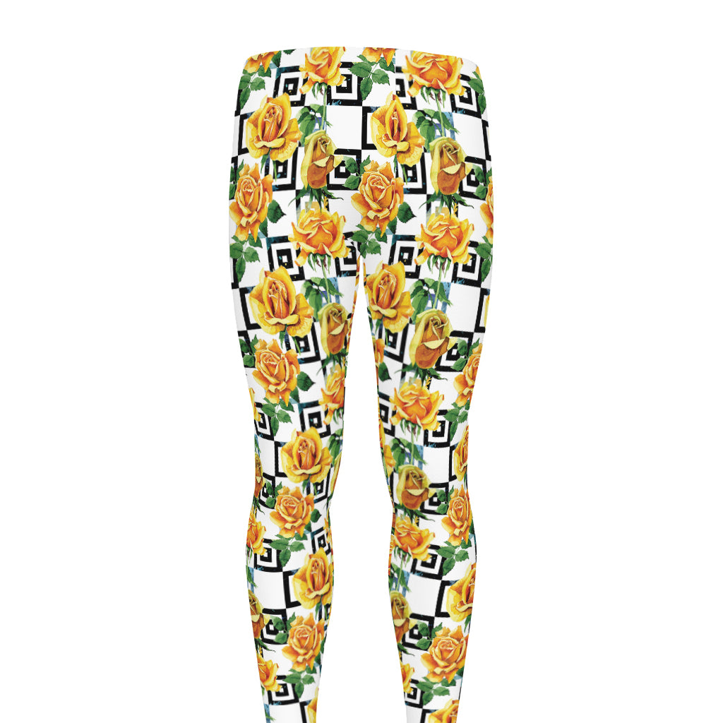 Yellow Watercolor Rose Print Men's leggings