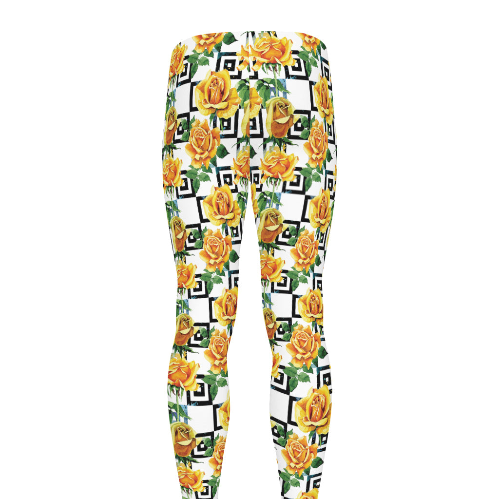Yellow Watercolor Rose Print Men's leggings