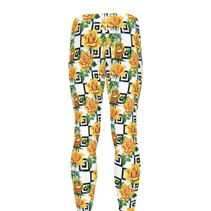 Yellow Watercolor Rose Print Men's leggings