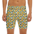 Yellow Watercolor Rose Print Men's Long Boxer Briefs
