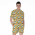 Yellow Watercolor Rose Print Men's Romper
