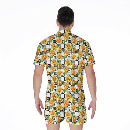Yellow Watercolor Rose Print Men's Rompers