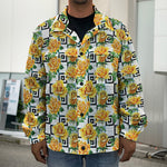 Yellow Watercolor Rose Print Men's Shirt Jacket