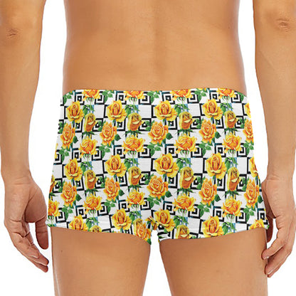Yellow Watercolor Rose Print Men's Short Boxer Briefs