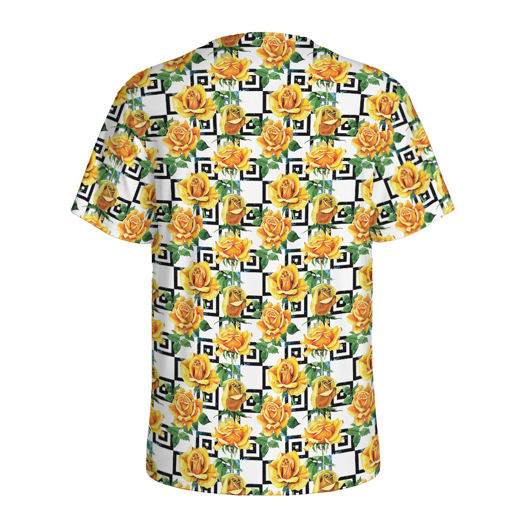 Yellow Watercolor Rose Print Men's Sports T-Shirt