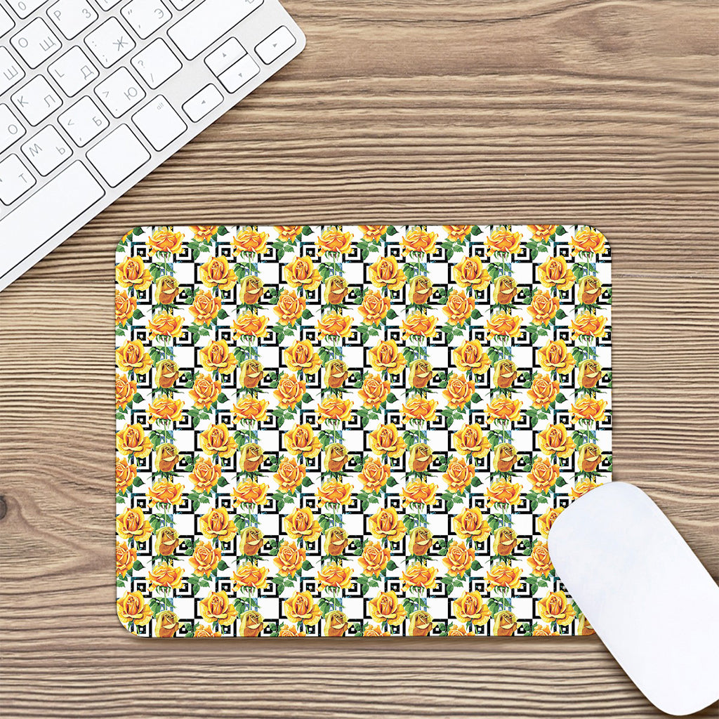 Yellow Watercolor Rose Print Mouse Pad