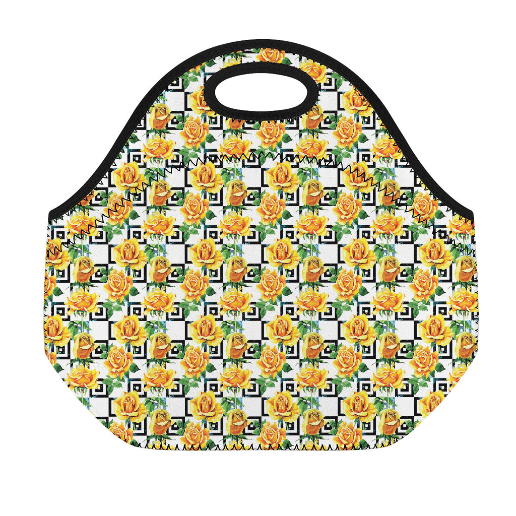 Yellow Watercolor Rose Print Neoprene Lunch Bag
