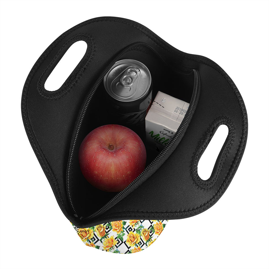 Yellow Watercolor Rose Print Neoprene Lunch Bag