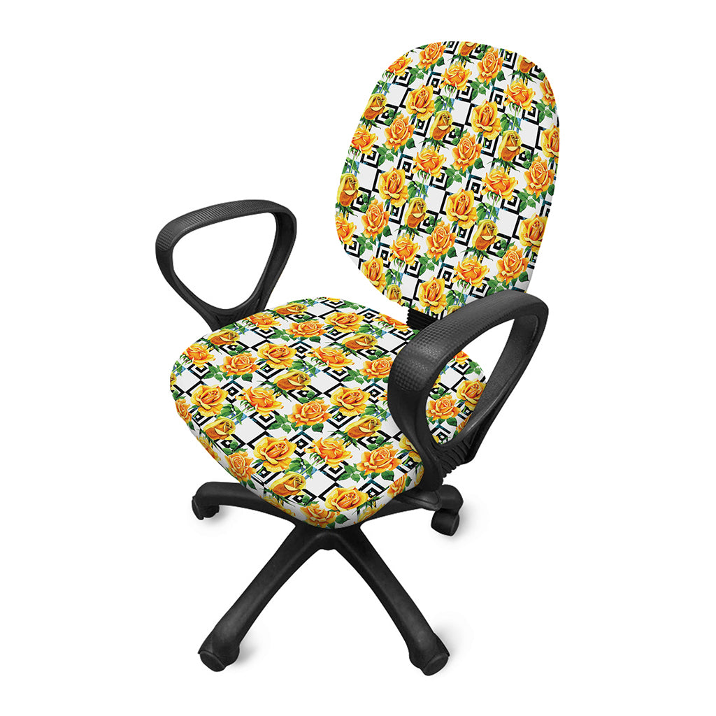 Yellow Watercolor Rose Print Office Chair Cover