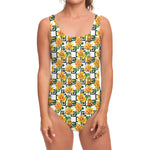 Yellow Watercolor Rose Print One Piece Swimsuit