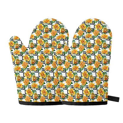 Yellow Watercolor Rose Print Oven Mitts