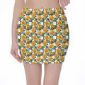 Yellow Watercolor Rose Print Pencil Mini Skirt