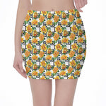 Yellow Watercolor Rose Print Pencil Mini Skirt