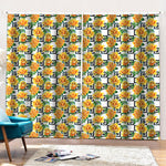 Yellow Watercolor Rose Print Pencil Pleat Curtains